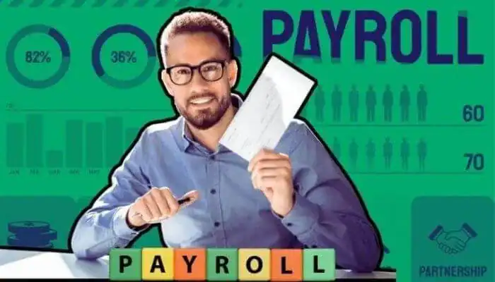 A smiling financial expert in glasses holds up a paycheck, illustrating how a payroll savings program helps you take control of your earnings for a secure future